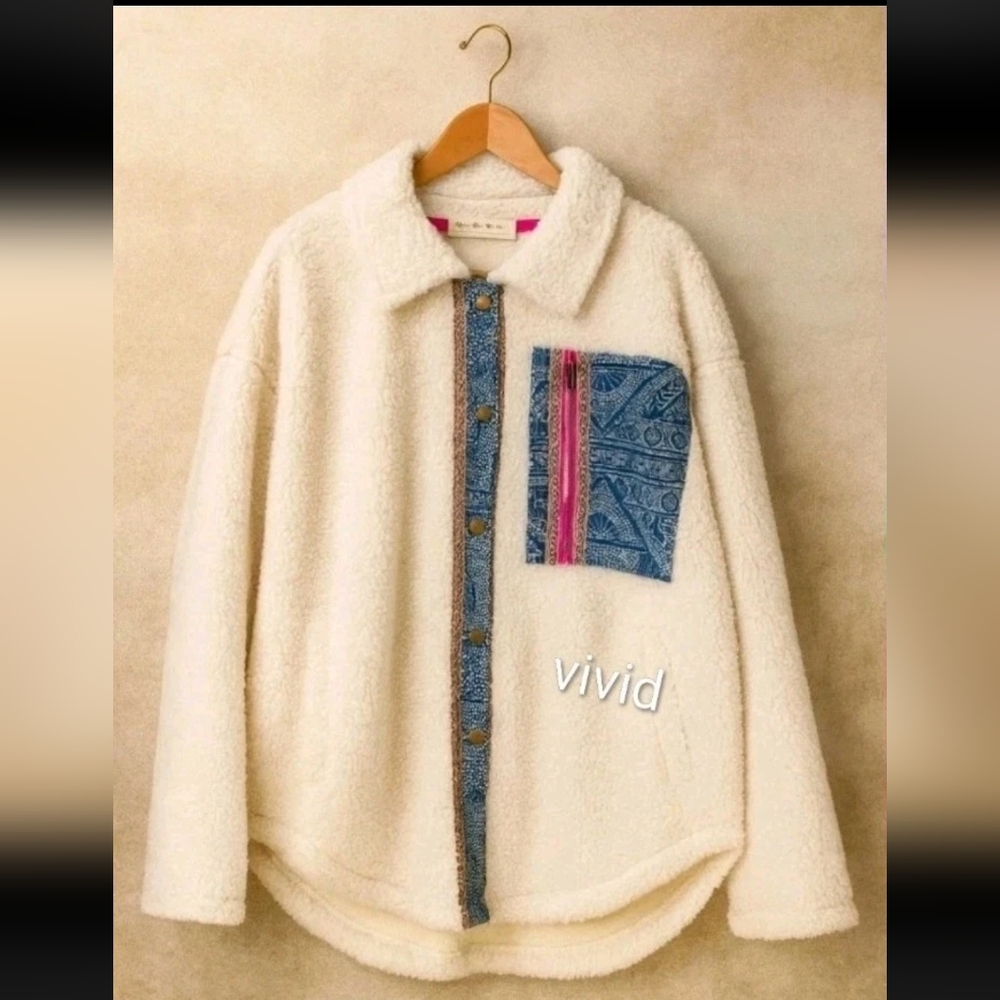 We The Free Sherpa Cardi Oversized Jacket Patchwork Small & X-Large NWT